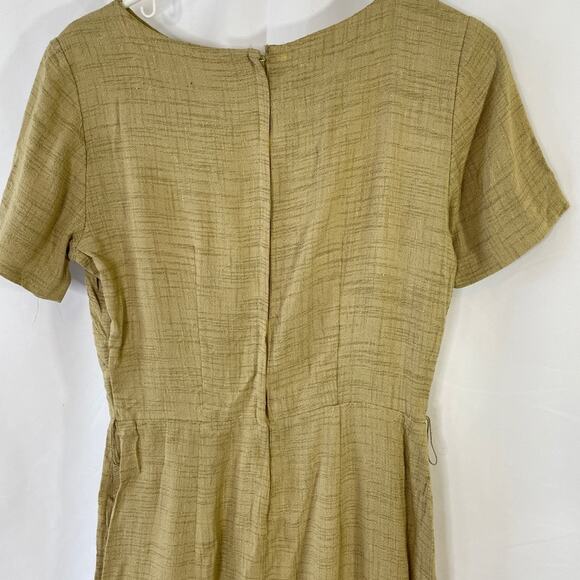 1970s Natural Linen Look Wiggle Dress – Small-Medium, Minimalist Retro Workwear - Picture 8 of 15